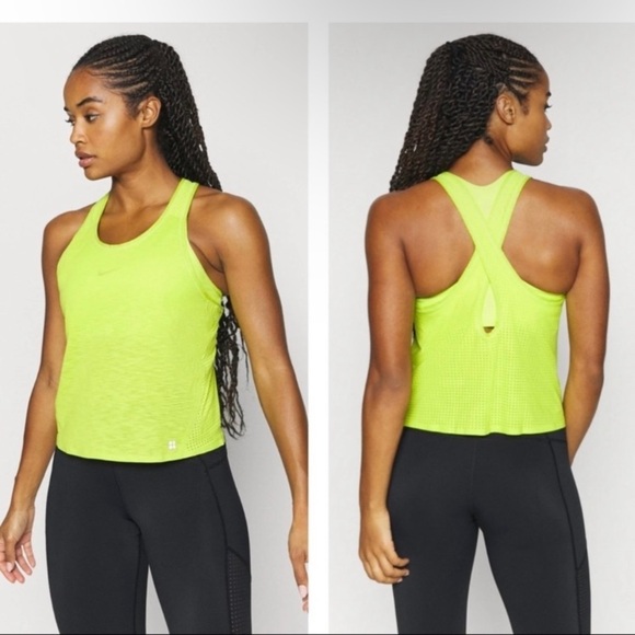 Sweaty Betty Pulse Running Vest Top in Lime Punch Green Crossover Back Sz L - Picture 1 of 15